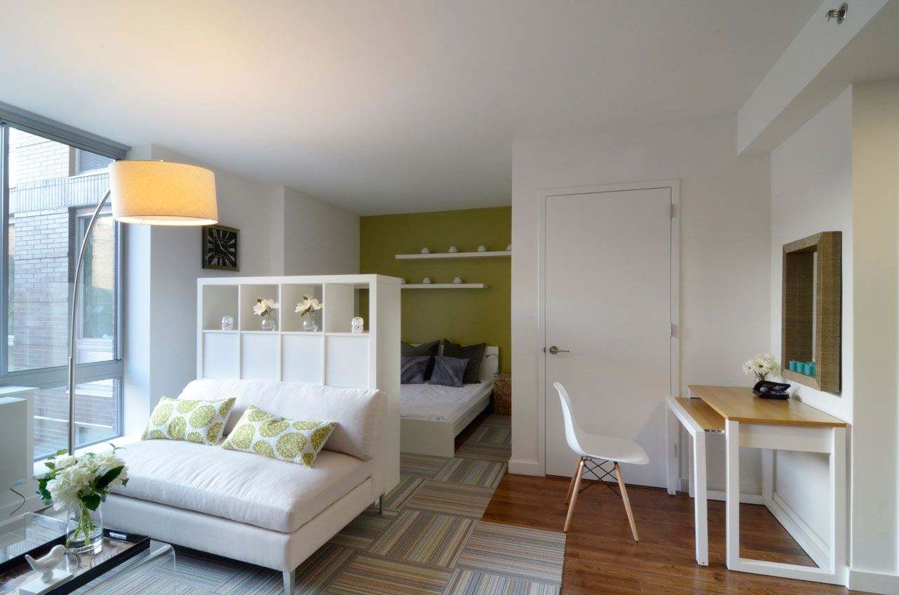 Combine living and bedroom colors green and white