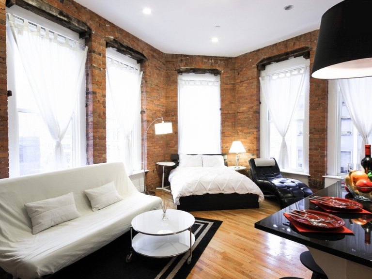 Einrichtungsvorschläge für Wohn-Schlafzimmer mit Doppelbett Loft Wohnung gestalten