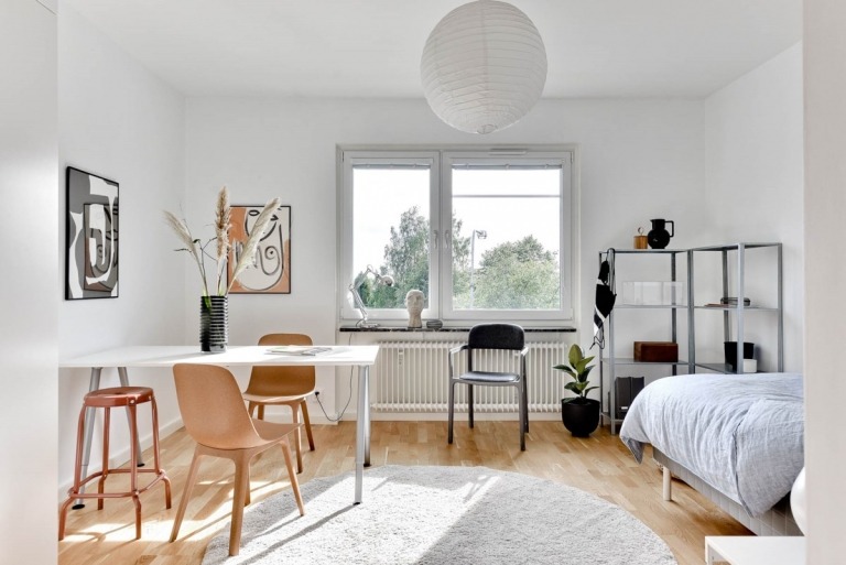 Einzimmerwohnung im skandinavischen Stil einrichten Einrichtungsvorschläge für Wohn-Schlafzimmer