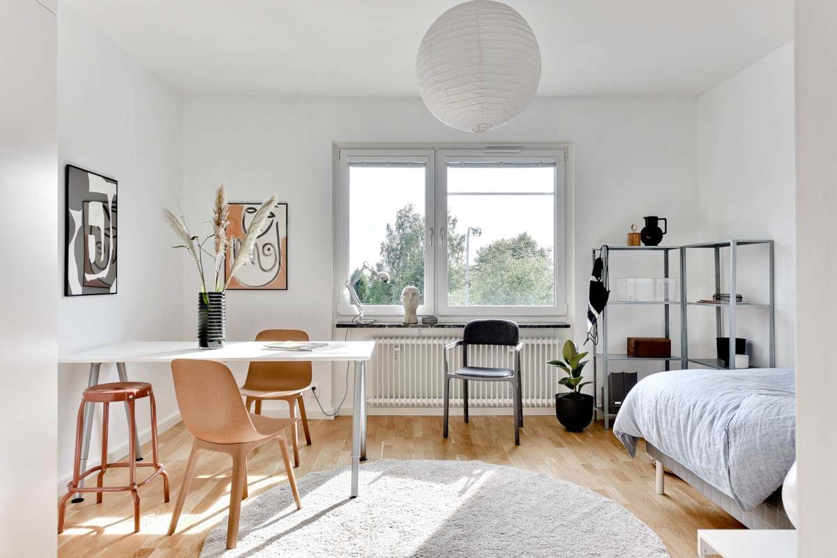 One-bedroom apartment in Scandinavian style furnish design suggestions for living room