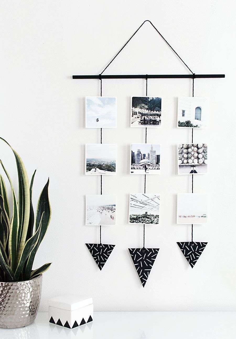 Fotos aufhängen Kreativ Bilderwand gestalten minimalistische Einrichtung