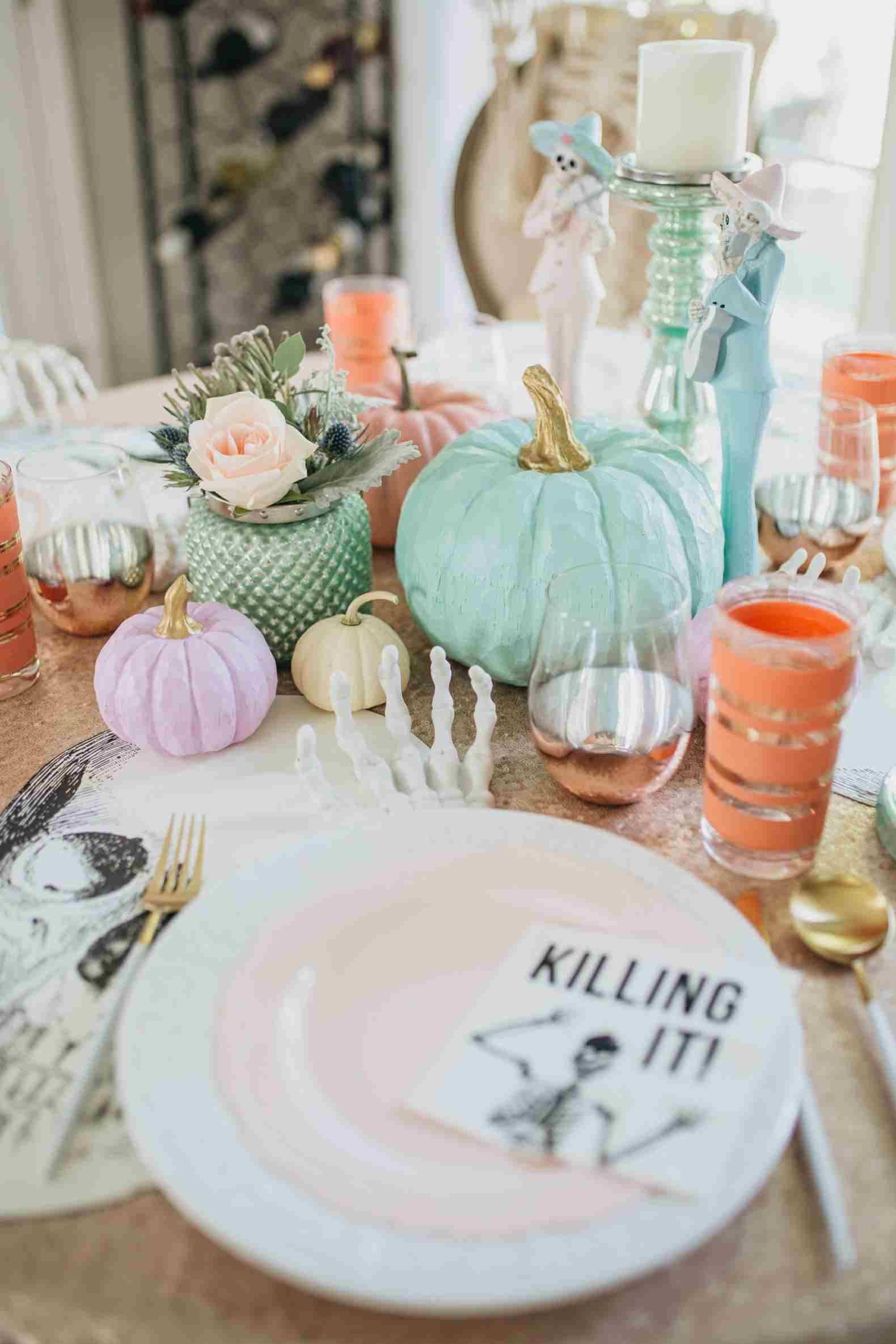 Halloween Dekoideen Pastel Pink Pumpkin Table Decoration