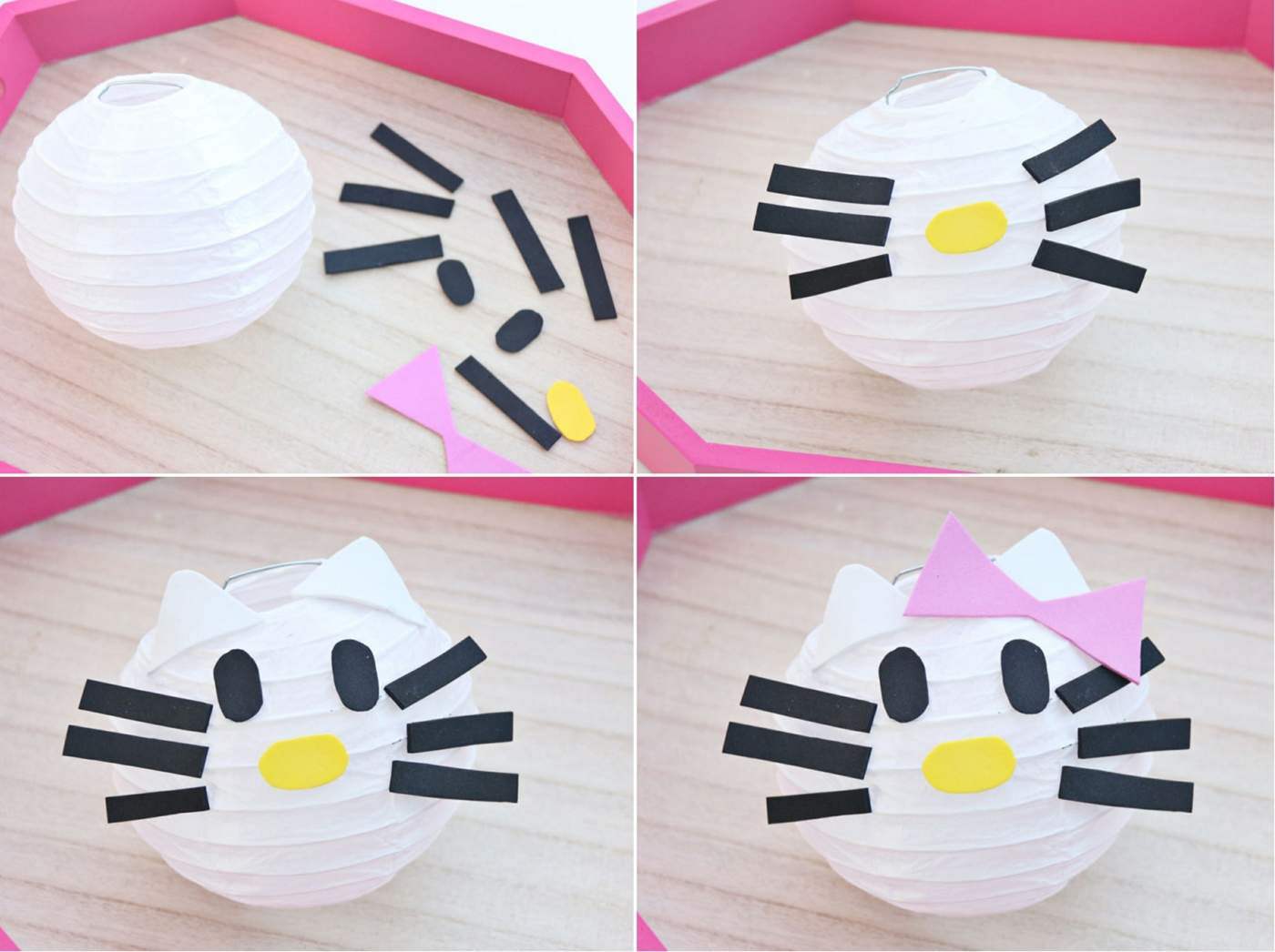 Hello Kitty Laterne Ideen für Kleinkinder mit einer Mini-Papierlaterne und Moosgummi