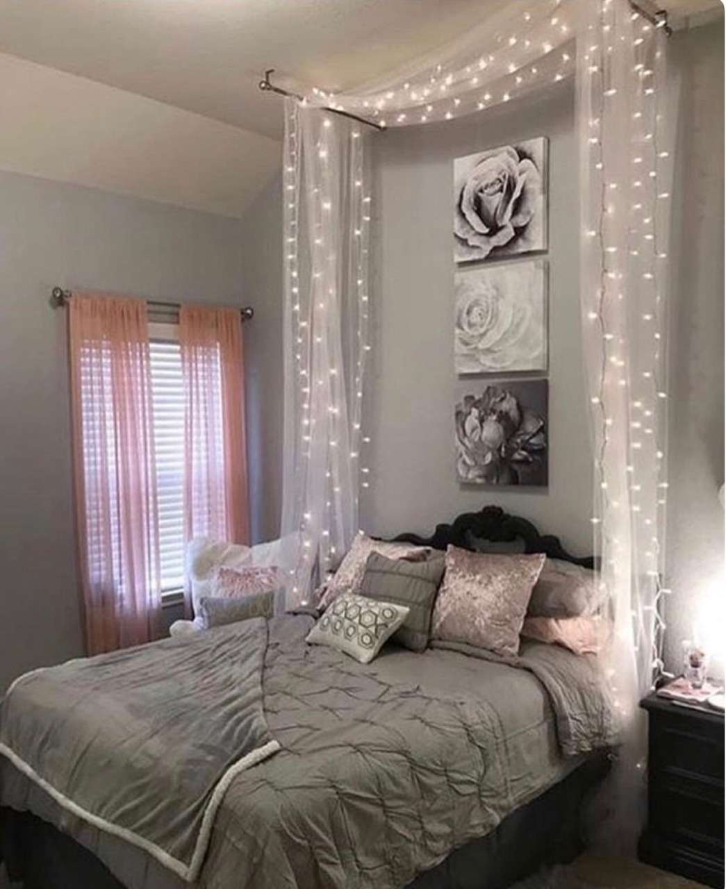 Lichterketten Schlafzimmer Deko Idee Tumblr Zimmer streichen in Grau