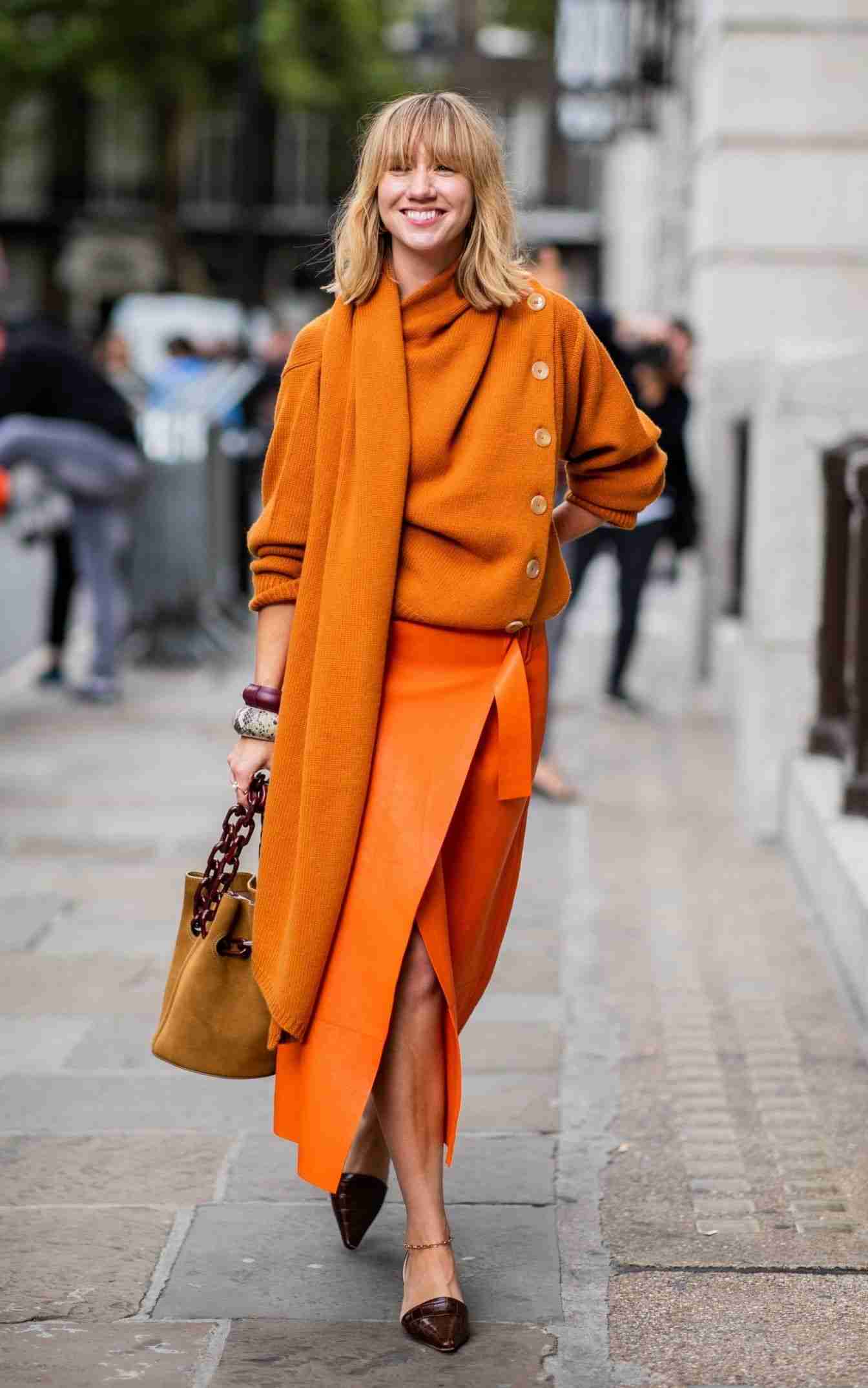 Mandarin Orange Kombinieren Herbst Outfits mit Lederrock