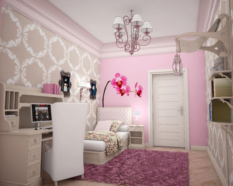 Mädchen Schlafzimmer streichen rosa Tapete Wanddeko