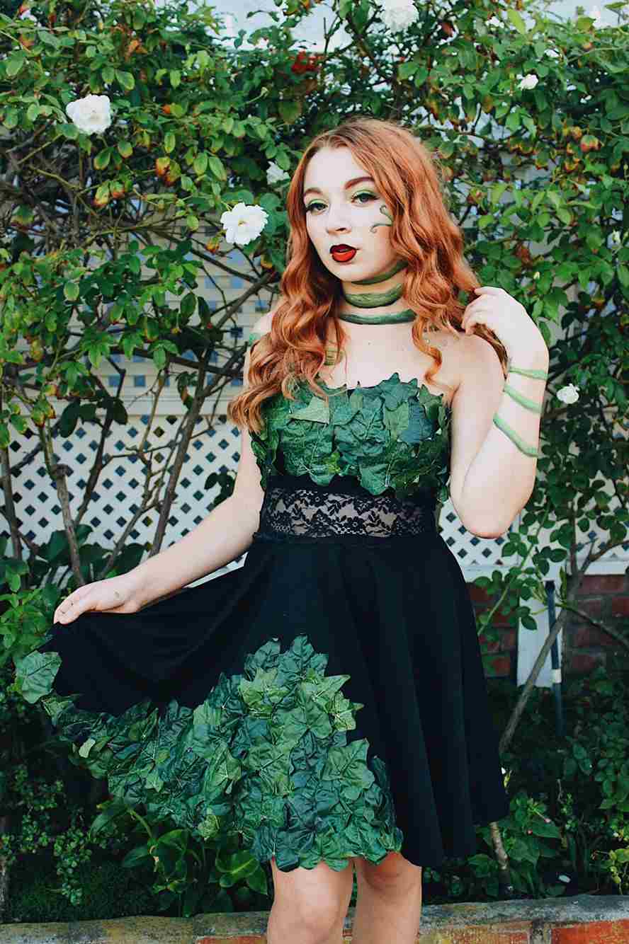 Poison Ivy Kostüm für Damen Karneval Make Up Ideen einfach