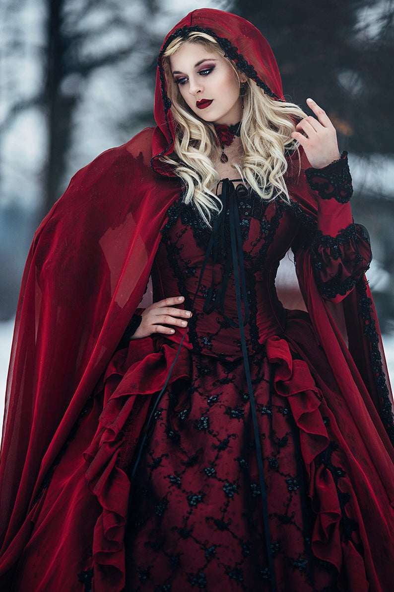 Rottkäppchen Karnevalkostüm Gothic Hochzeit im Winter organisieren Brautkleid schwarz rot