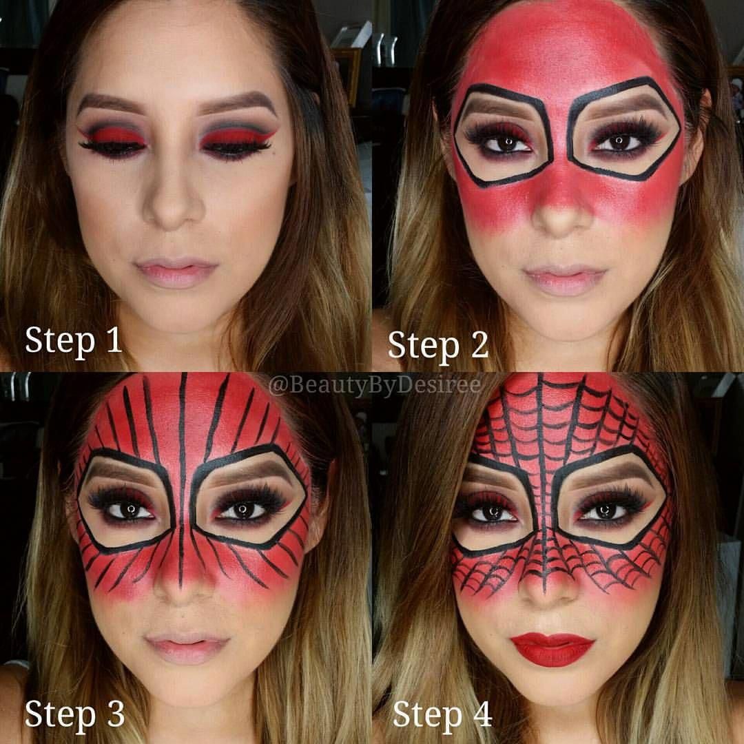 Spiderman Make-Up für Frauen Anleitung Karneval Schminken Tipps
