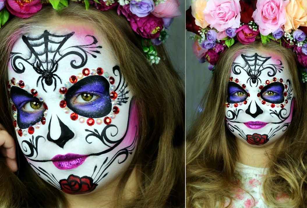 Totenkopf schminken Kinder Spinnenetz Anleitung für Halloween Make-up