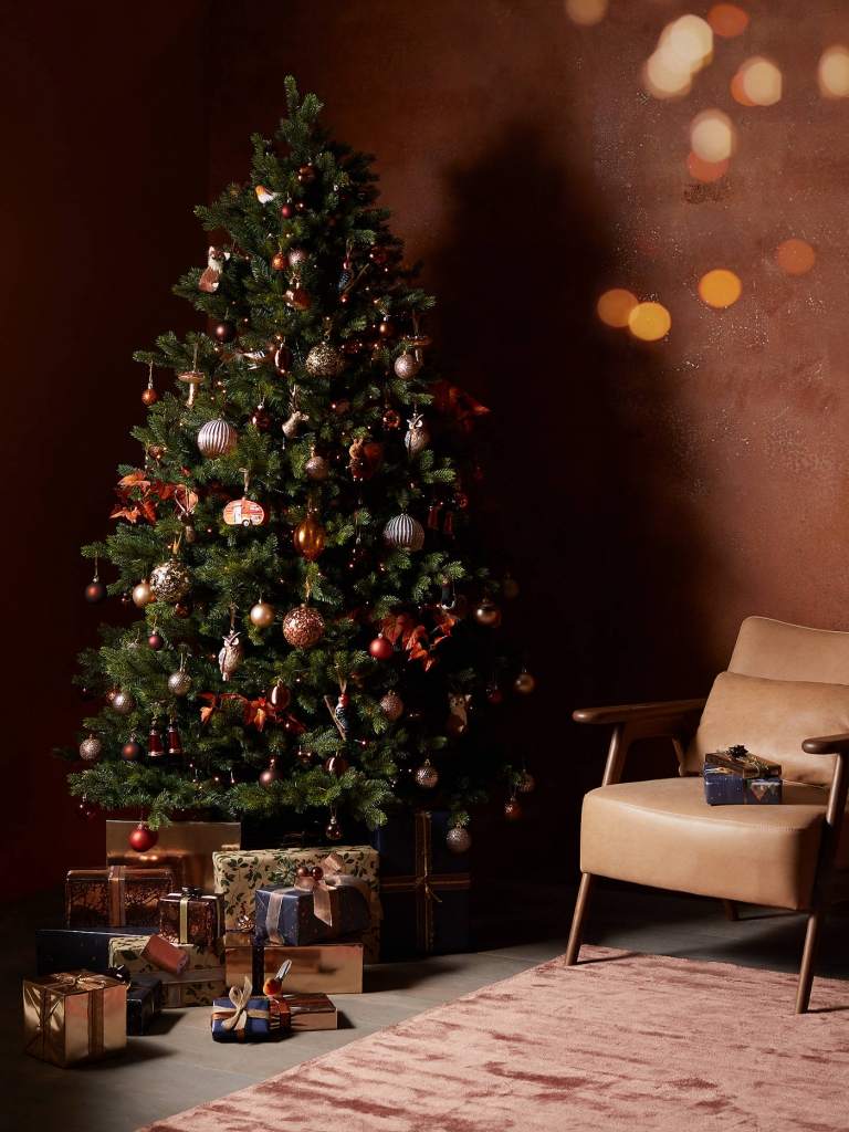 Trendfarben Weihnachten 2019 Kupfer und Gold kombinieren und den Weihnachtsbaum schmücken