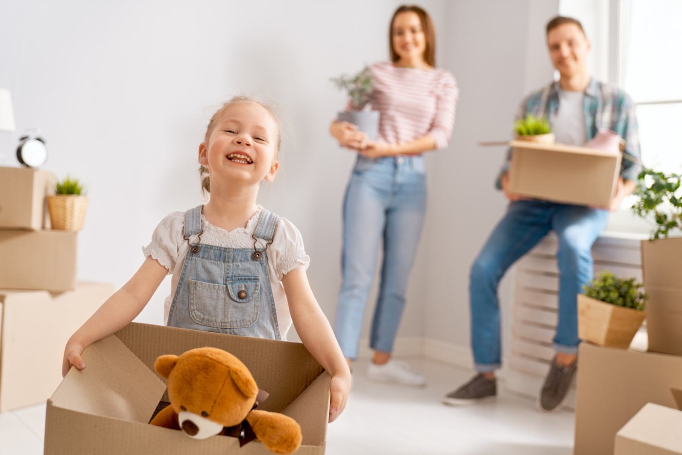 Organize packing furniture and plants and toys in cartons