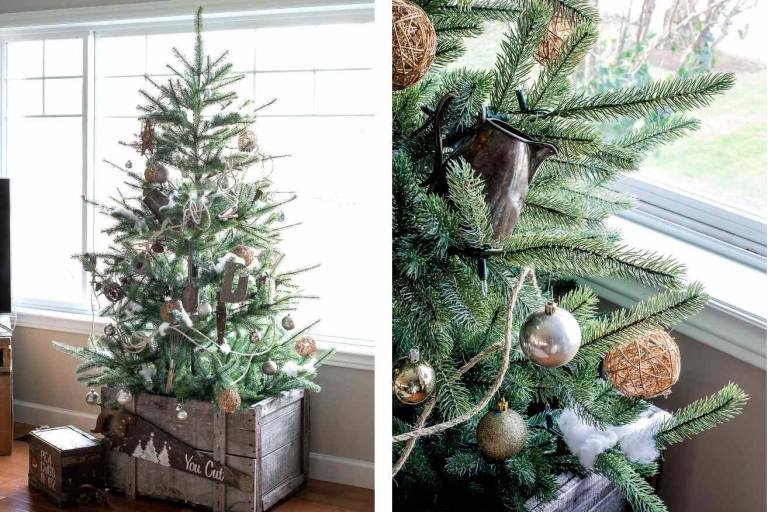 Weihnachtsbaum schmücken mit Naturmaterialien rustikaler Christbaumschmuck