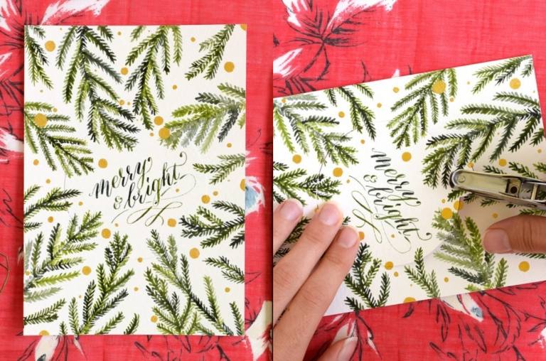 Weihnachtskarten selber malen Grusskarte und Weihnachtsschmuck in einem schöne Bastelidee