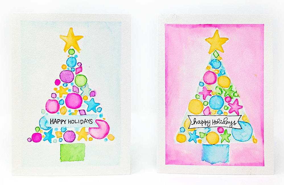 Weihnachtskarten selber malen Weihnachtsbaum mit den Kindern ausmalen Anleitung einfach und schnell Bastelideen Winter