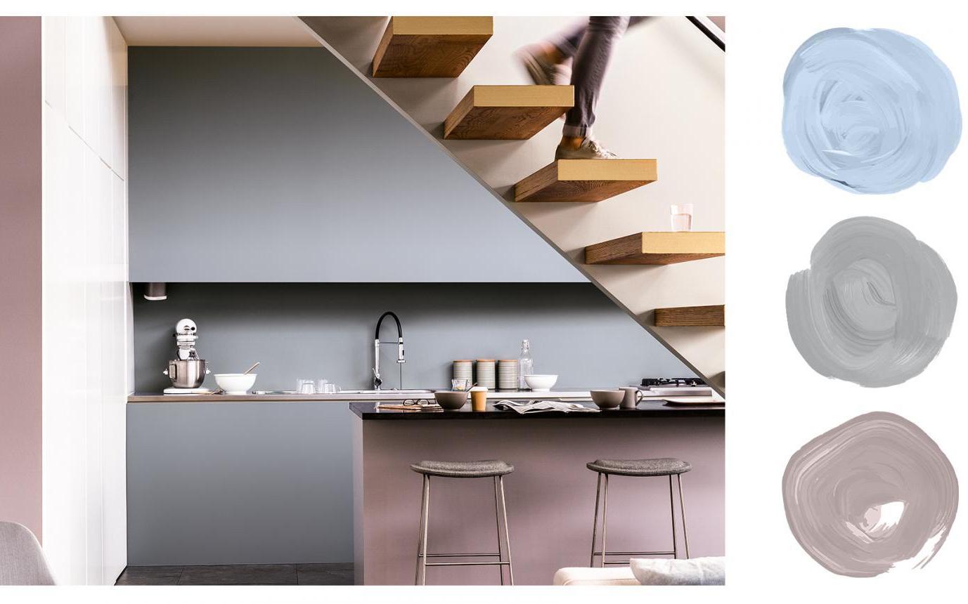 Kleine Küche gestalten Ideen für Farben Grau und Altrosa kombinieren