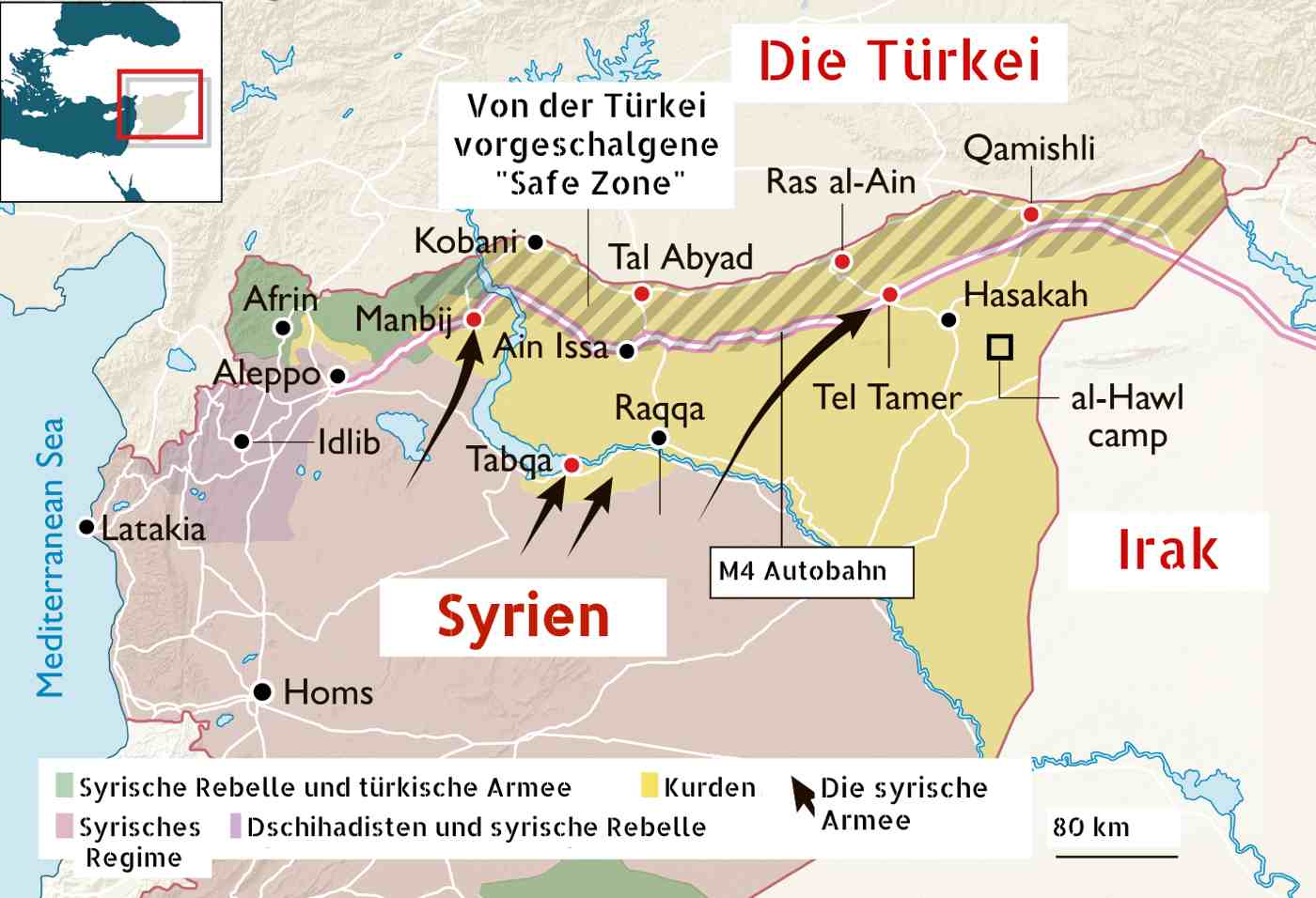 kurdische Frauen Landkarte von Syrien mit der heutigen Situation
