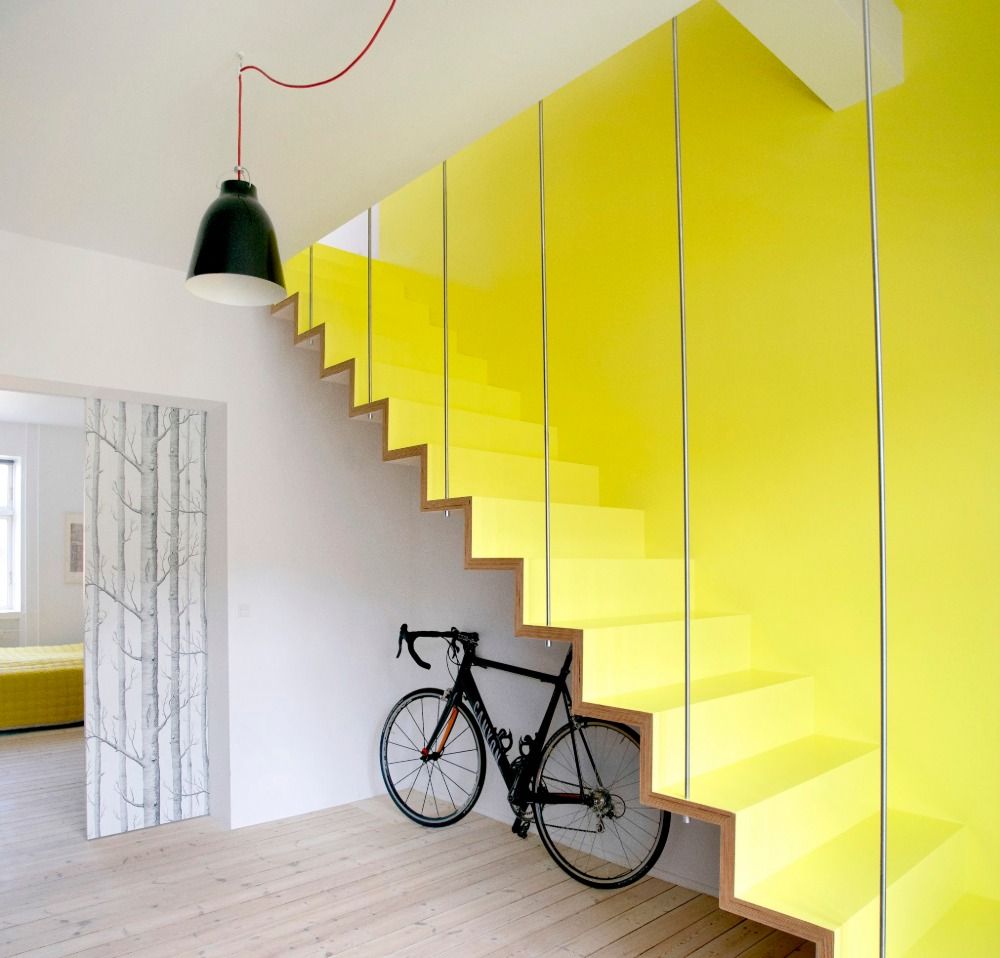 minimalistisches design für offene treppen renovieren in neon gelb mit fallschutz