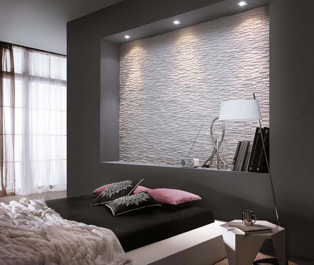 steinwandbeleuchtung schlafzimmer rückwand stilvoll installieren