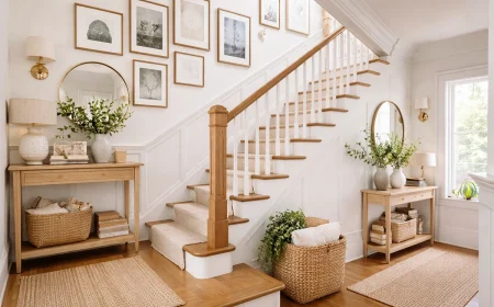 Treppenaufgang gestalten mit Bildern, Spiegeln, Farben und Licht