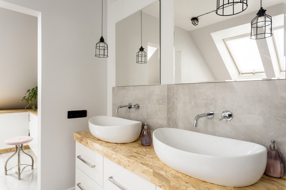 waschtisch selber bauen holz und keramik für doppelte waschbecken mit badezimmerschrank und spiegel