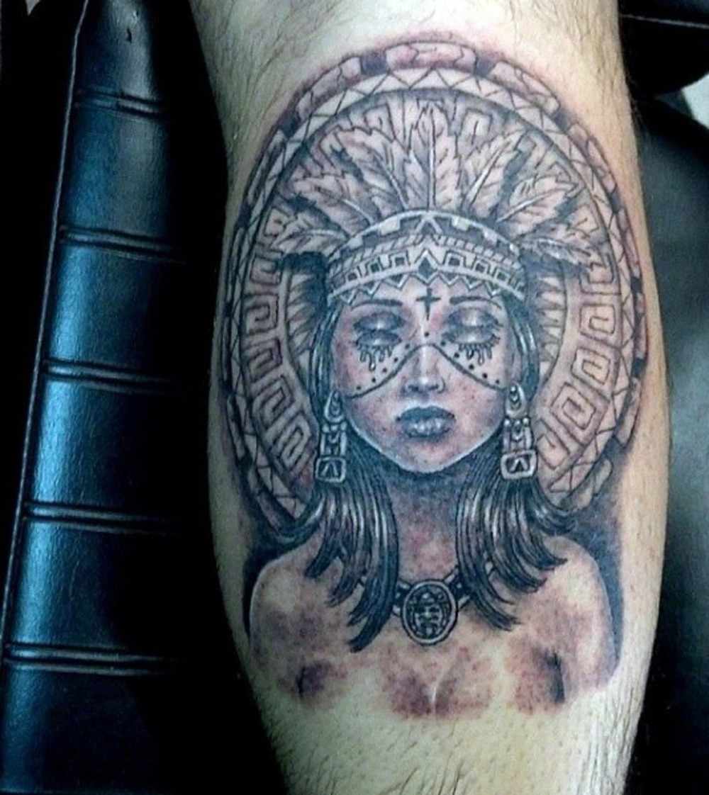 weiblicher azteken krieger tattoo arm oder bein