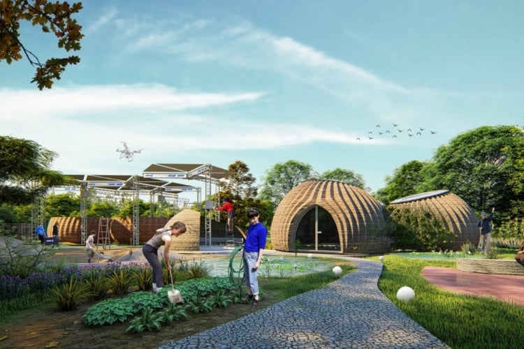 zukunftsprojekt ökologisches dorf aus 3d gedruckten häusern umweltfreundliche architektur