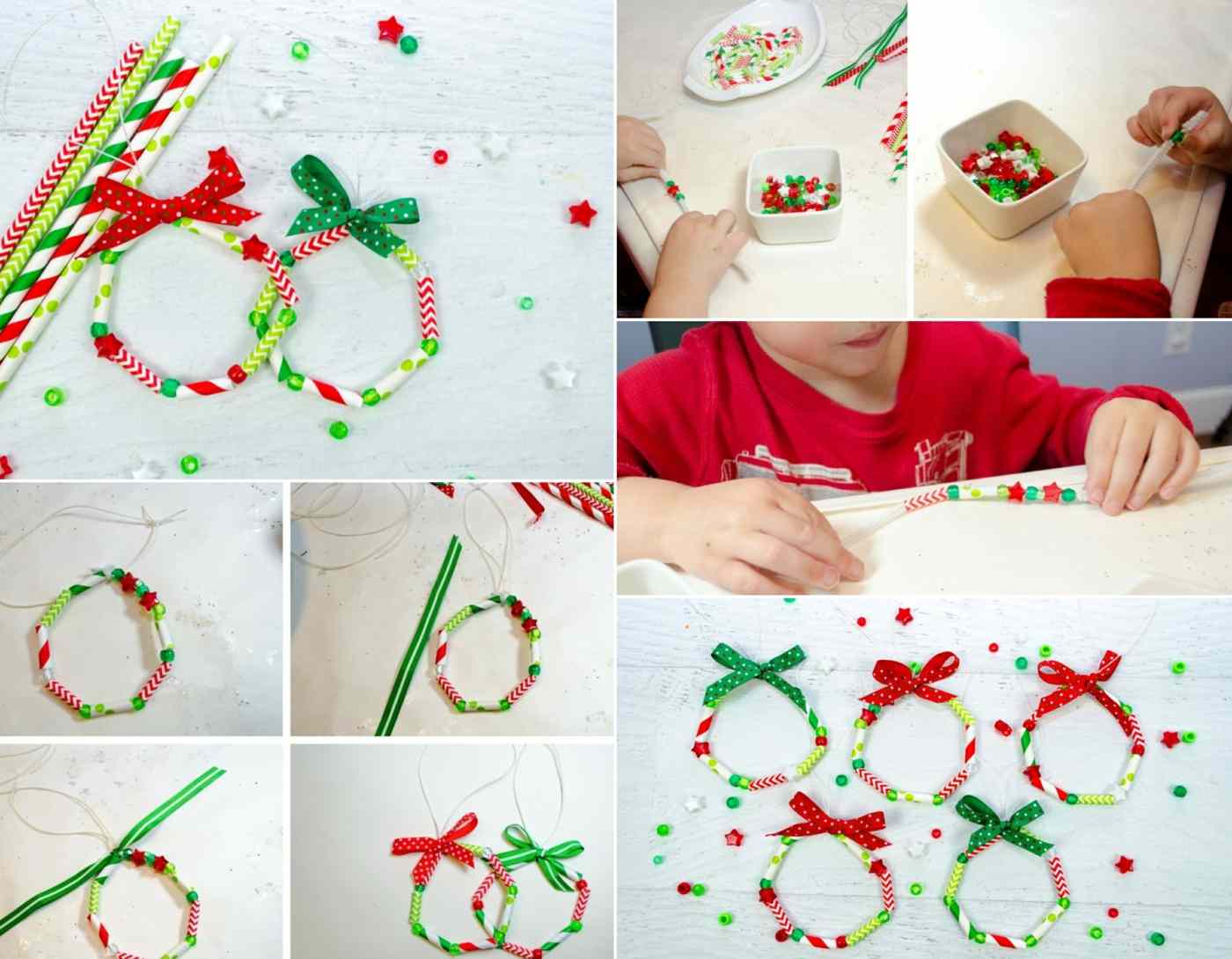 Bastelidee für Kinder - Kleine Kränze in weihnachtlichen Farben und mit Perlen