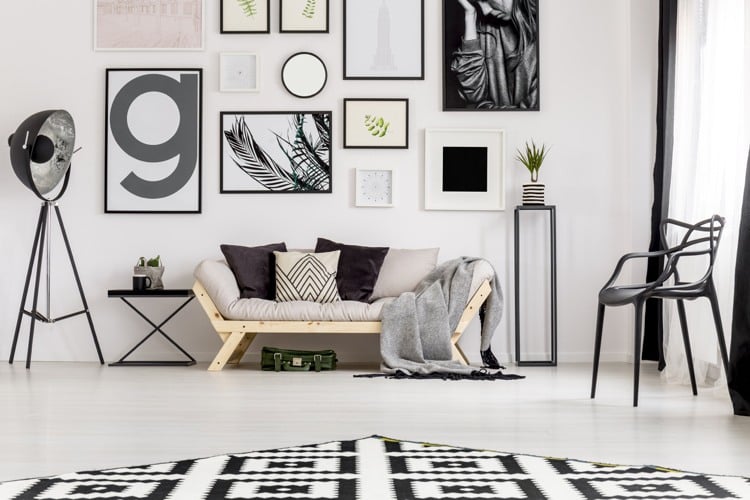 Bodentrends 2019/2020 Wohnzimmer im skandinavischen Stil in Schwarzweiß