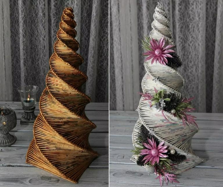 Große Bastelprojekte basteln mit Papierröllchen zu Weihnachten - Spiralförmige Tannenbaum-Pyramide