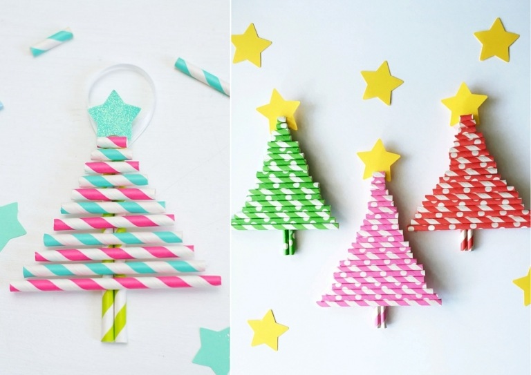 Kleine Weihnachtsbäume basteln mit Papierröllchen zu Weihnachten
