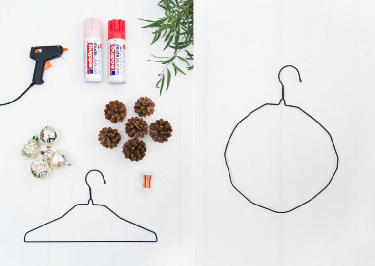 Kreative Idee für einen Kranz zu Weihnachten aus einem Kleiderbügel