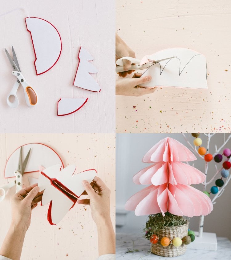 Weihnachtsbaum aus Seidenpapier basteln Anleitung für Dekoration zu Weihnachten Bastelideen für Kinder