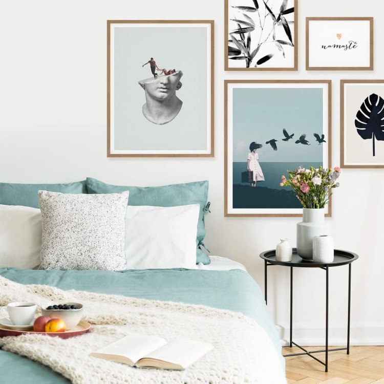 Wandbilder fürs Schlafzimmer modern hellblau schwarz weiss