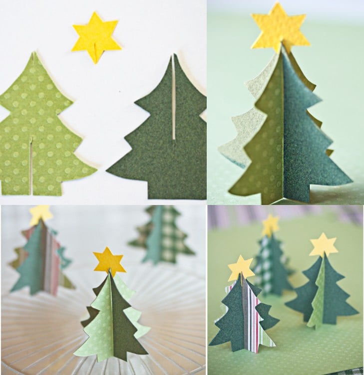 Weihnachtsbaum basteln Papier Anleitung Details ausschneiden Bastelidee für Platzkarten