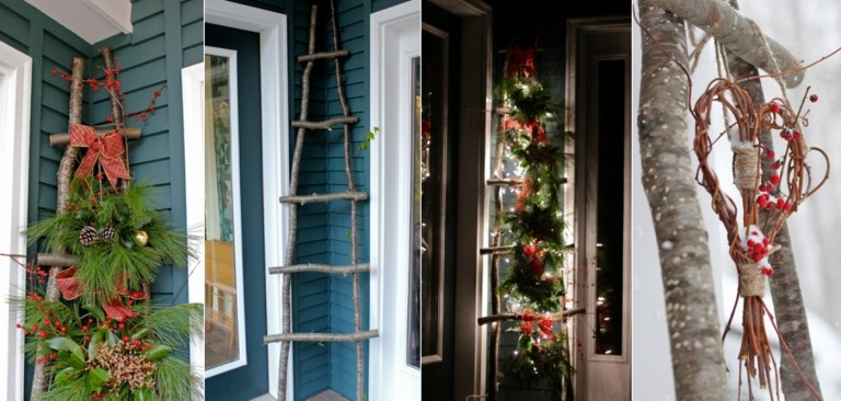 Weihnachtsdeko für aussen aus Holz - Eine Leiter aus Ästen für jede Jahreszeit und jedes Fest
