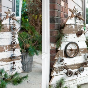 Weihnachtsdeko für aussen aus Holz - Tannenbaum aus recycelten Brettern