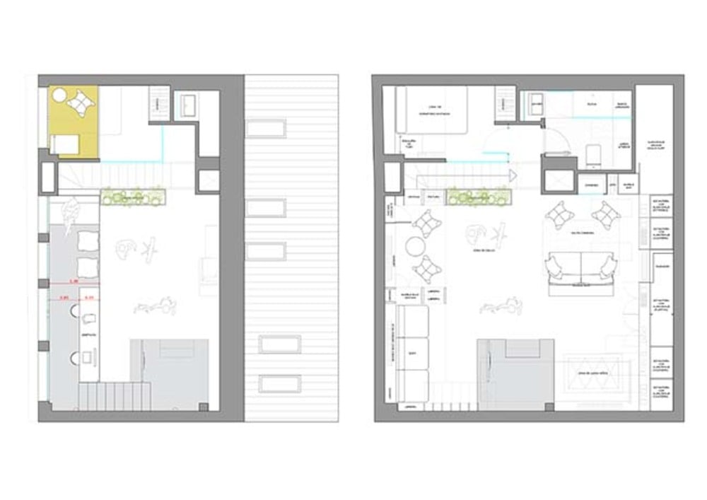 grundriss von designer dachwohnung mit spielraum und unterhaltungsbereich schlafzimmer und badezimmer