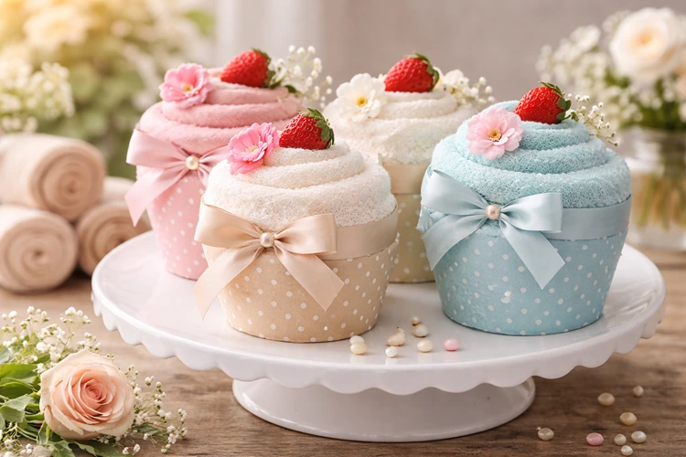 Kleine Handtücher zu Muffins formen