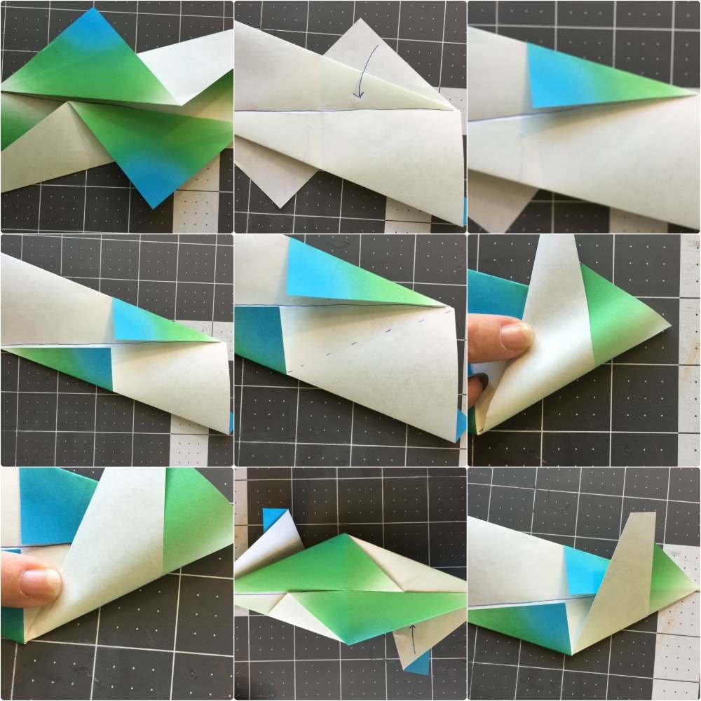 schrittweise anleitung zum 3d origami stern falten in grün blau weiß