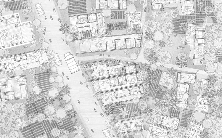 Bauplan Stadtvilla auf schmalem Grundstück Raumaufteilung Aussicht von oben