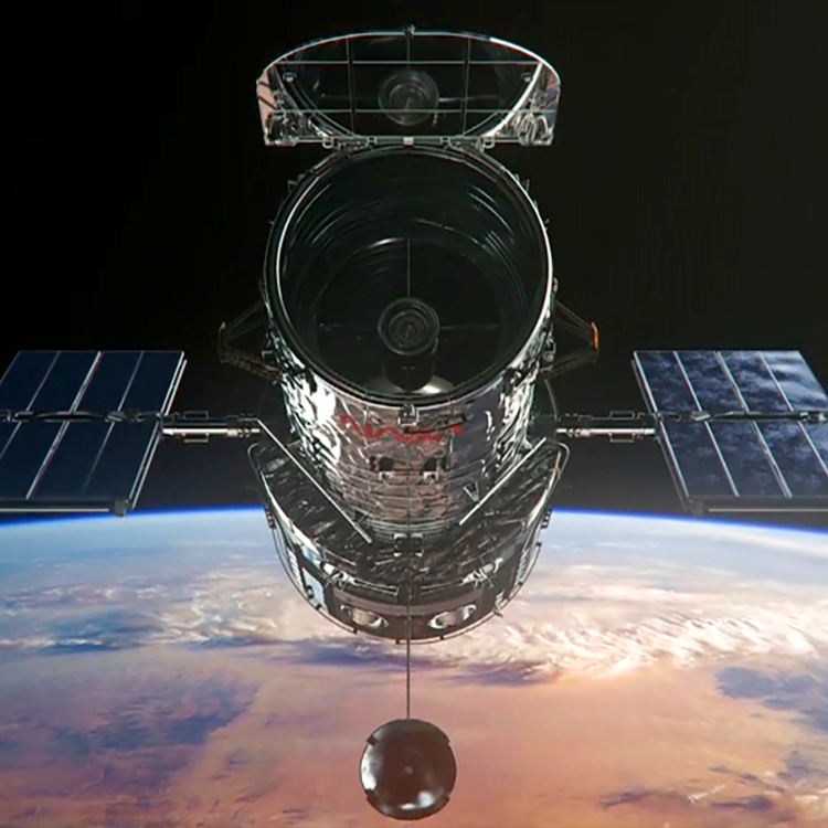 Hubble ansicht von hinten über der erde