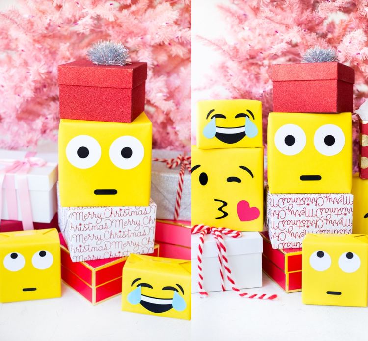 Kindergeschenke zu Weihnachten verpacken Ideen für Emoji Verpackungen für Schachteln
