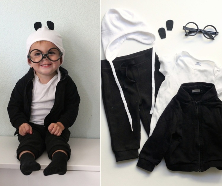 Panda aus schwarzer und weißer Kleidung und runder Brille