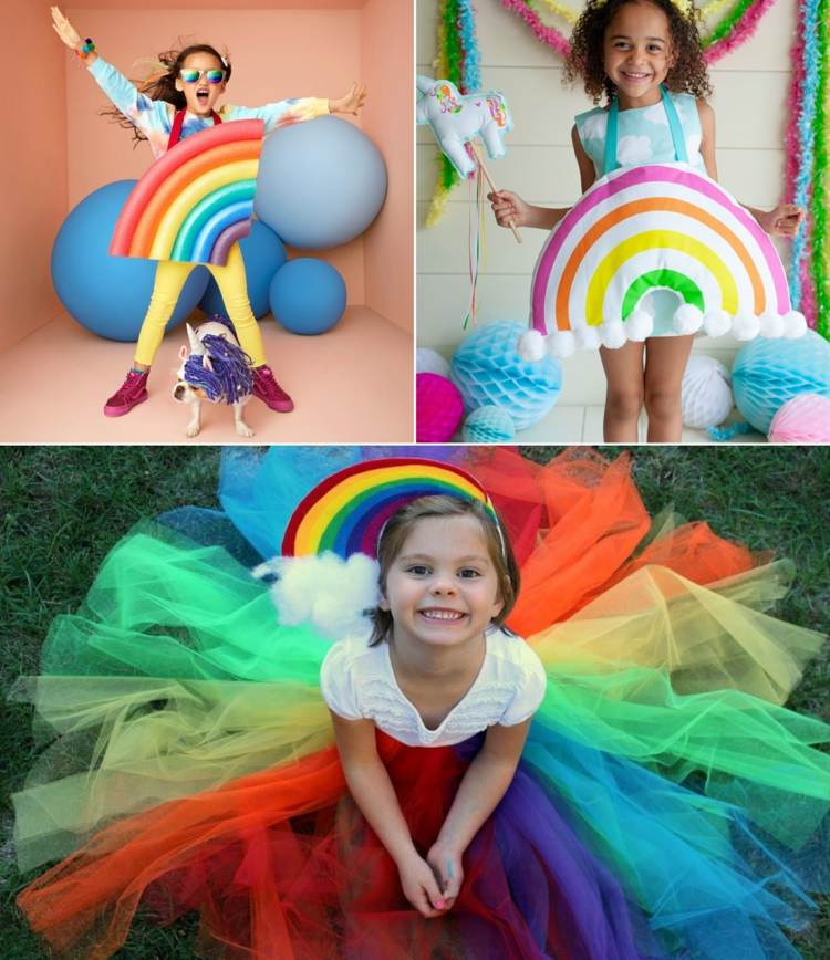 Tolle Regenbogen Ideen mit buntem Tüllrock, Schwimmnudeln oder Filz