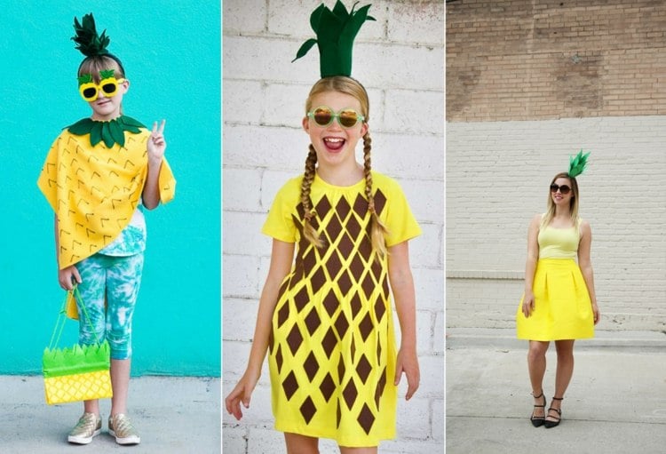 Varianten für das Ananas-Kostüm zum Nachmachen für Kinder und Erwachsene