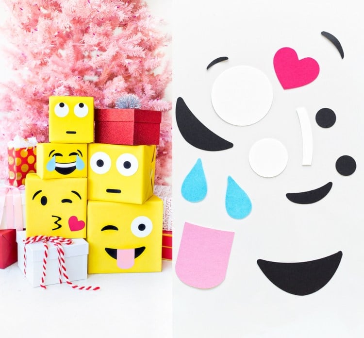 Weihnachtsverpackung basteln Emoji Geschenkpapier selber machen Ideen für Verpackung von Kindergeschenke