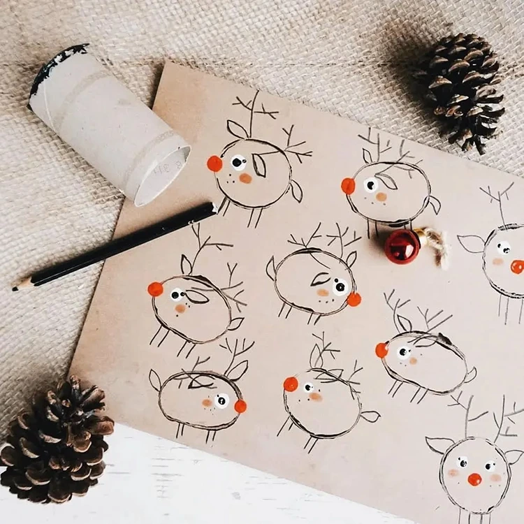rentierstempel aus klopapierrollen weihnachtsbasteln mit kindern