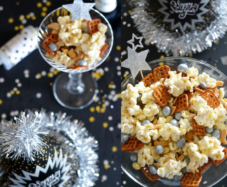 silvester Snacks Rezepte für Fingerfood glitzernde Popcorn selber machen und in Martinigläsern servieren