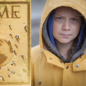 titelseite von time magazine mit greta thunberg in gelber regenjacke angezogen